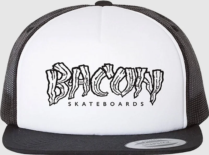 Skateboard Trucks For Easier Grinding-Bacon Hat Logo Mesh Trucker Black/White