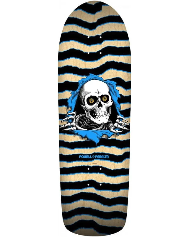 Skateboard Deck With Enhanced Traction-Old School Ripper (16) Skateboard Deck - Natural/Blue