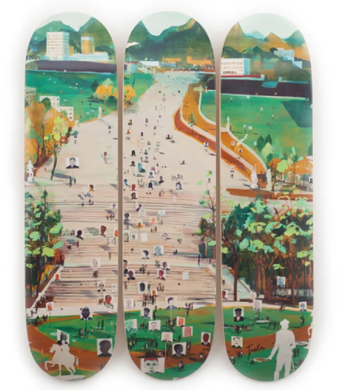 Skateboard Deck For Smooth Ride Experience-"Idol Hands" by Jules de Balincourt Triptych Wall Art, Hand-Signed Skateboard Decks SET (3)