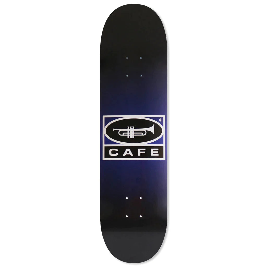 Multi-Ply Skateboard Deck For Extra Strength-Skateboard Cafe Trumpet Logo Skateboard Deck Navy/Black Fade - 8.625