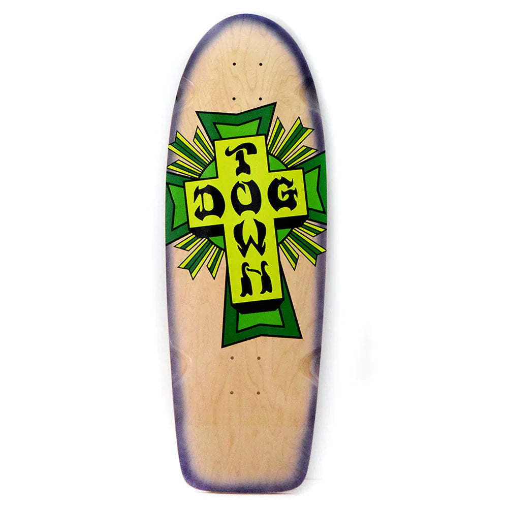 Skateboard Deck For Long Jumps-Dogtown Cross Logo 70s Classic Skateboard Deck  10.0 x 30.0 - Natural / Purple Fade / Green Cross