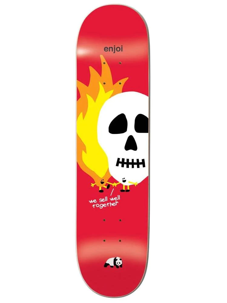 Old School Skateboard Deck With Classic Design-Enjoi Skulls and Flames Deck - 8.25 Red