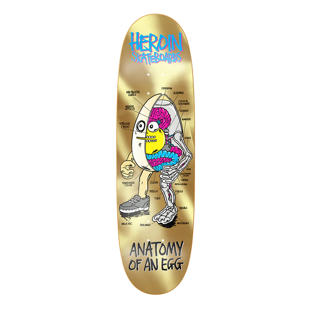 Wide Skateboard Deck For Comfort-Heroin Skateboards Anatomy Egg Gold Skateboard Deck - 8.75