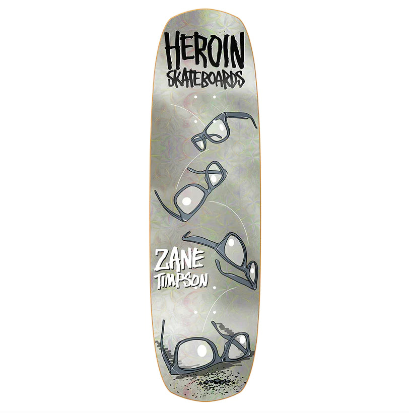 Long Skateboard Deck For Stability-Heroin Skateboards Zane Timpson Glasses Holofoil Skateboard Deck - 9.0