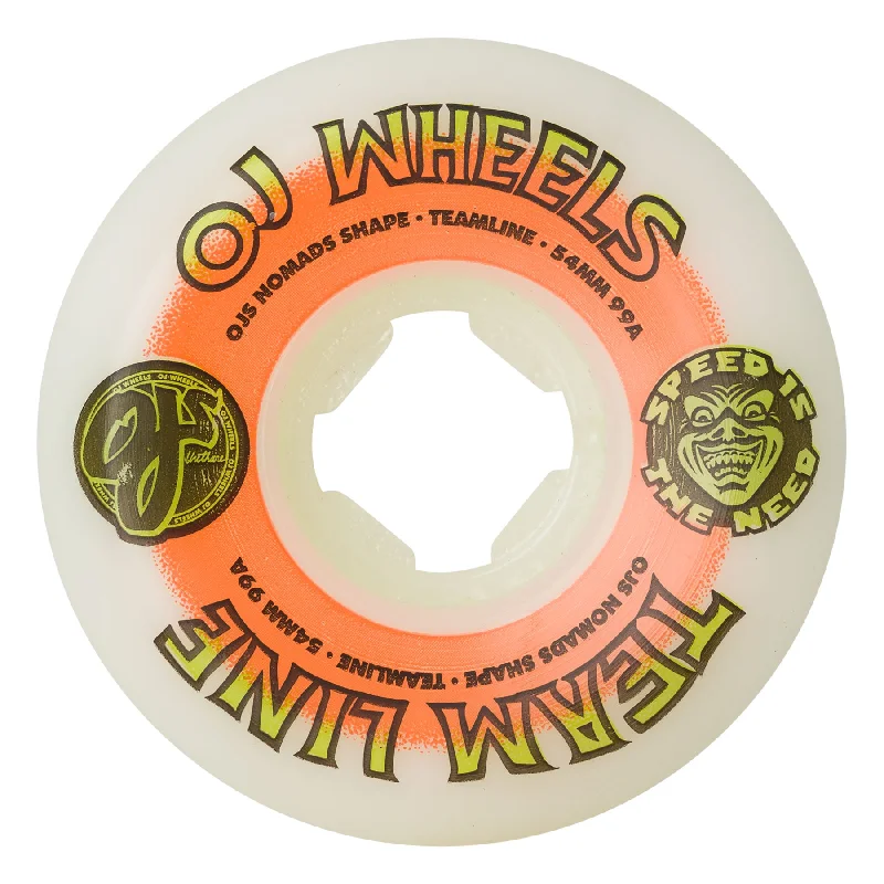 Skateboard Deck With High Durability-OJ Team Line Original White Orange/Green Nomads 99A 54mm