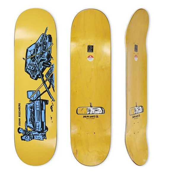 Skateboard Deck With Custom Artwork-Polar Skate Co. Oskar Rozenberg Drivers License Yellow Deck 8.375"