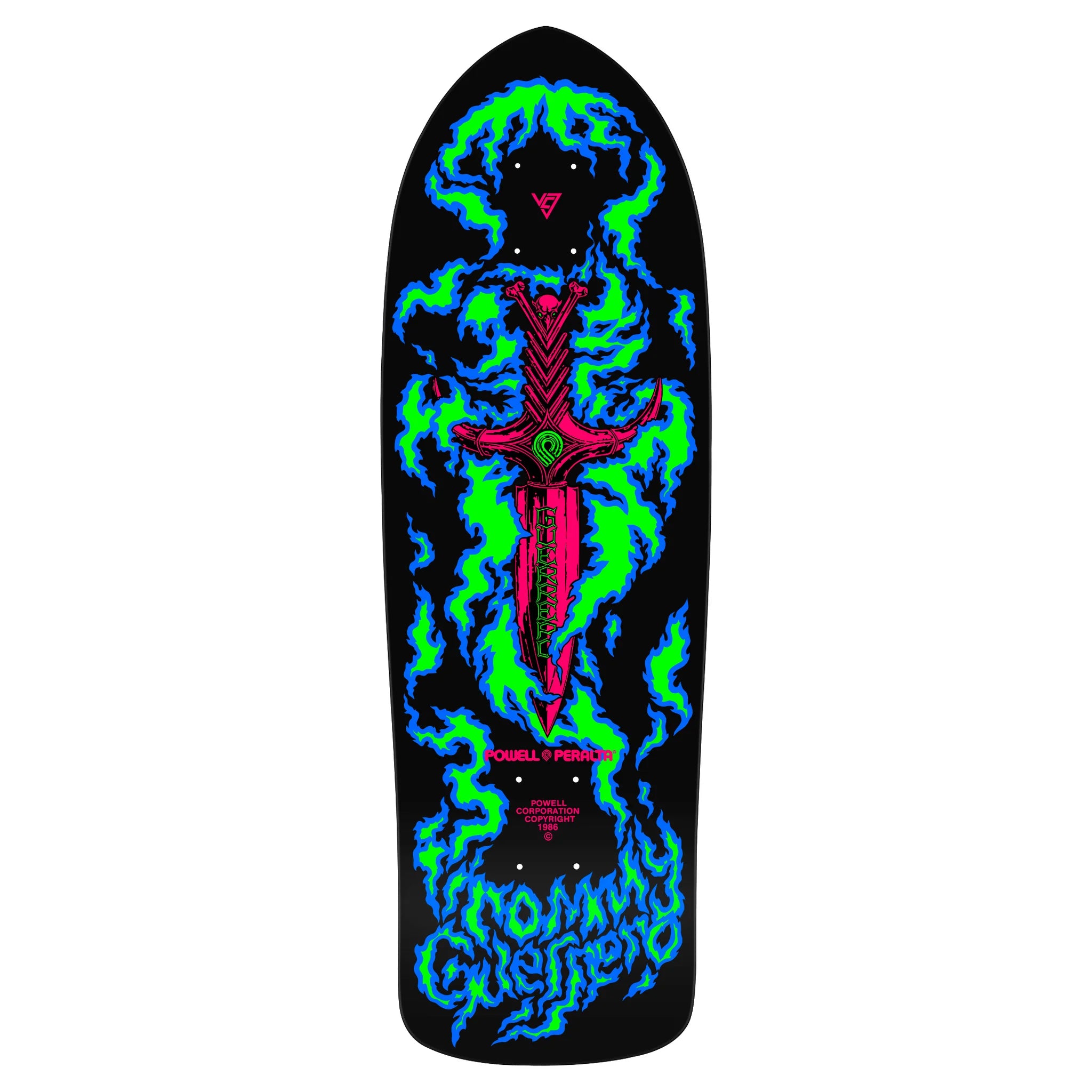 Skateboard Deck With Custom Artwork-Powell Peralta Bones Brigade Tommy Guerrero Flaming Dagger Blacklight Deck Series 14 - 9.75"