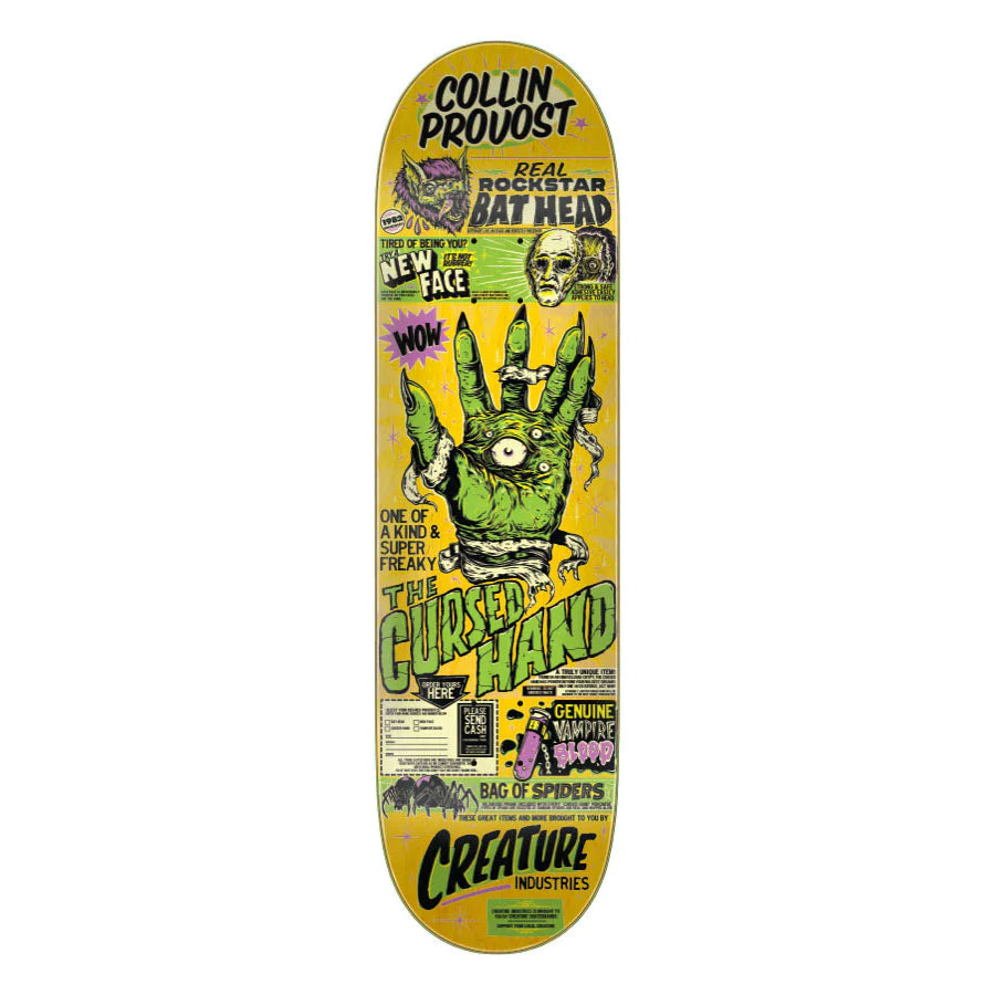 Eco-Friendly Skateboard Deck Materials-Provost Cursed Hand Skateboard Deck 8.47in x 31.98in Creature