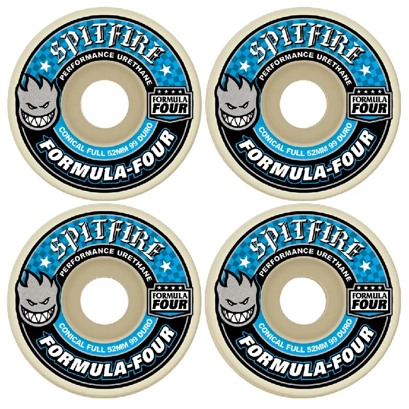 Skateboard Wheels With Great Rebound-SPITFIRE F4 CONICAL FULL 99D WHEELS BLUE - 58MM