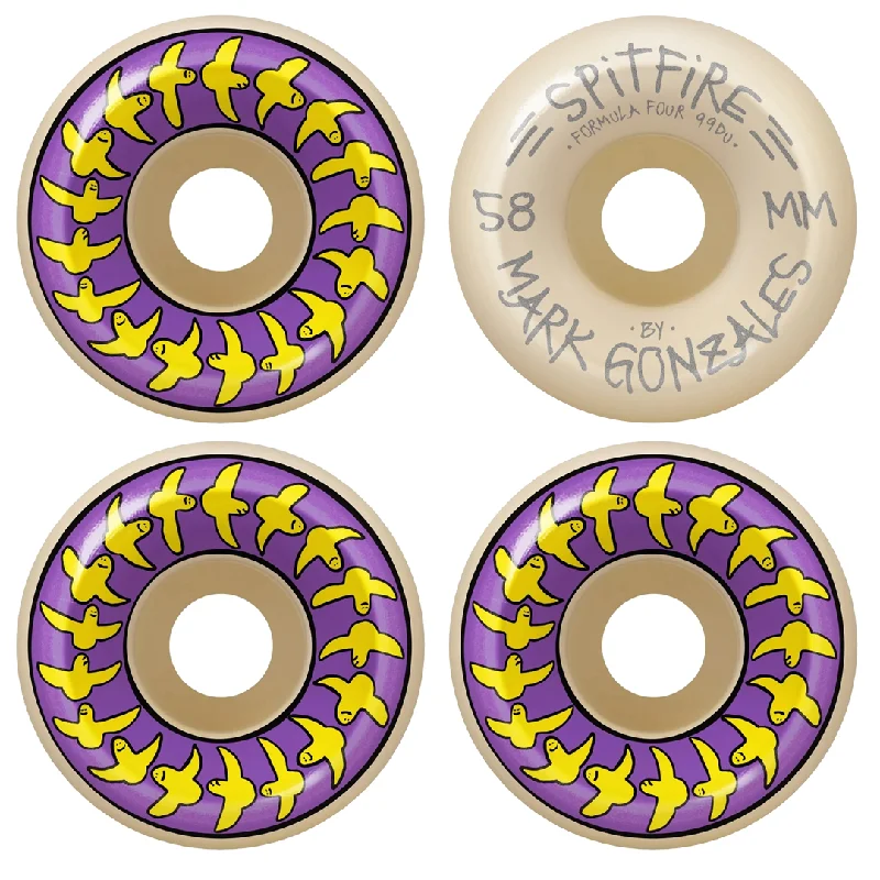 Skateboard Wheels With Smooth Finish-SPITFIRE F4 CONICAL FULL GONZ BIRDS 99D WHEELS BLUE - 58MM