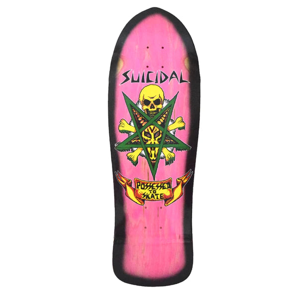 Multi-Layered Skateboard Deck For Extra Strength-Suicidal Skates Possessed To Skate Skateboard Deck Pink Stain/Black Fade - 10.125 x 30.825